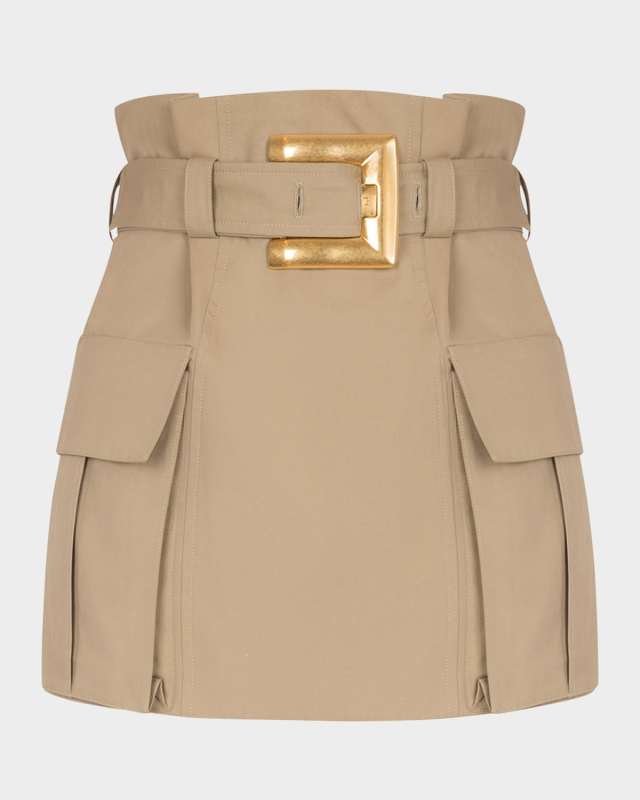 Belted Gabardine Mini Cargo Skirt